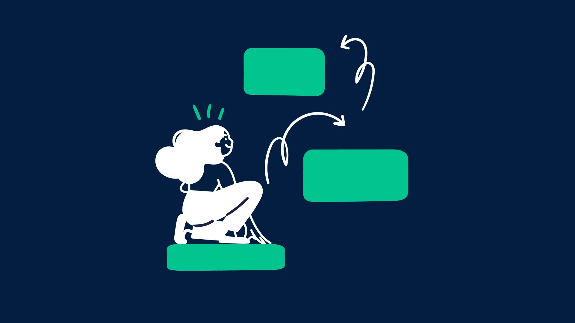 Illustration von einer Frau, die vom ersten zum zweiten und dann zum nächsten Block springen möchte.