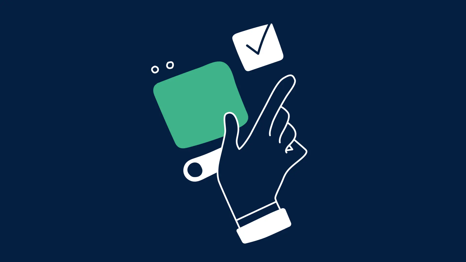 Illustration von einer Hand, die über kleine Vierecke geht und so aussieht, als ob sie über App-Icons drüber wischt.